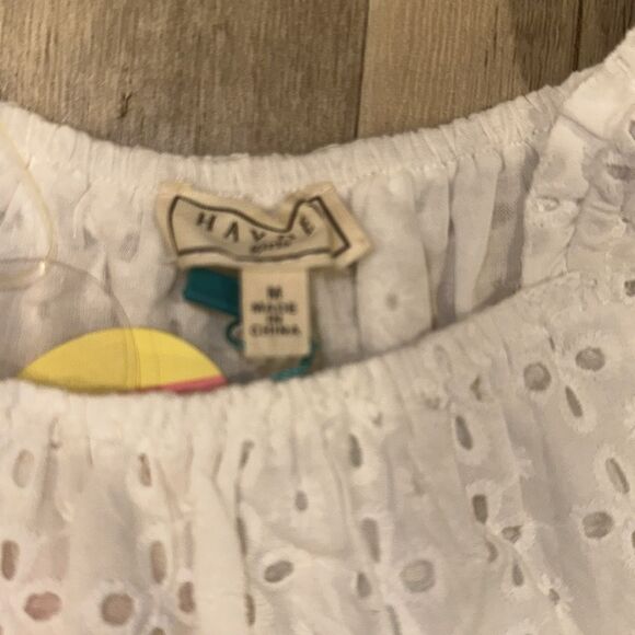 NWT Hayden Girls Sweet White Eyelet Top Sz Med Flower Cotton Boho Puff Sleeve - Picture 9 of 10